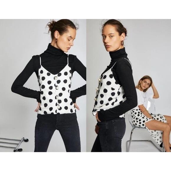 Mother of Pearl Tara Camisole Top Black White Polka Dot, Quiet Luxury $295 - Picture 2 of 16